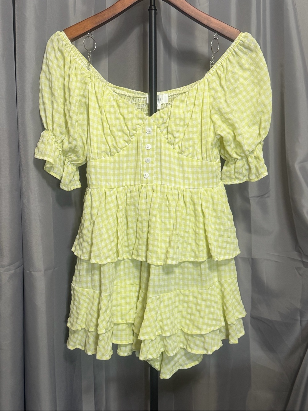 wild fable Light Yellow Gingham Off-Shoulder Ruffle Top